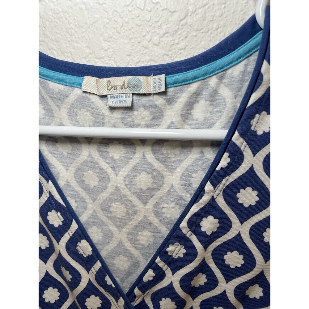 Boden Dress Womens Size 6R Blue Jersey Geometric Print V Neck Casual Work - Picture 4 of 6